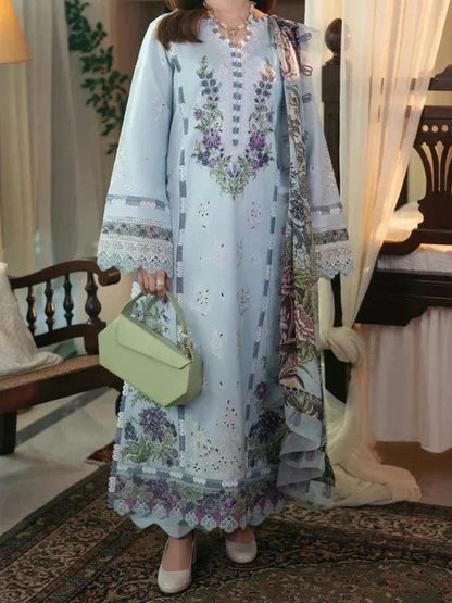 3PC PURE DHANAK HEAVY EMBROIDERED