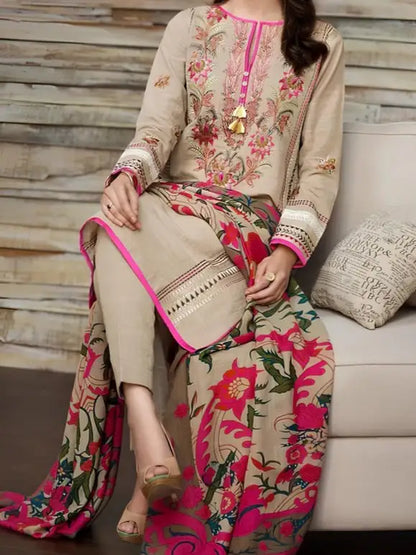 3PC PURE DHANAK HEAVY EMBROIDERED