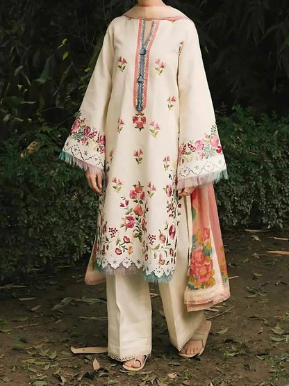 3PC PURE DHANAK HEAVY EMBROIDERED