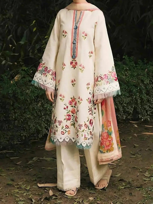 3PC PURE DHANAK HEAVY EMBROIDERED