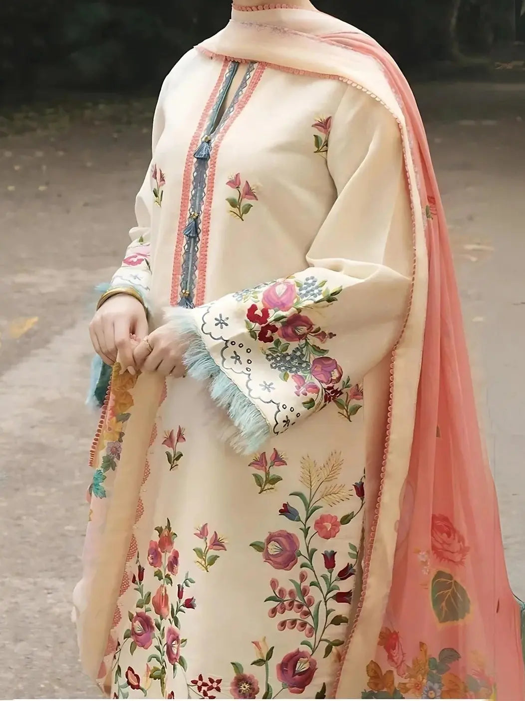 3PC PURE DHANAK HEAVY EMBROIDERED