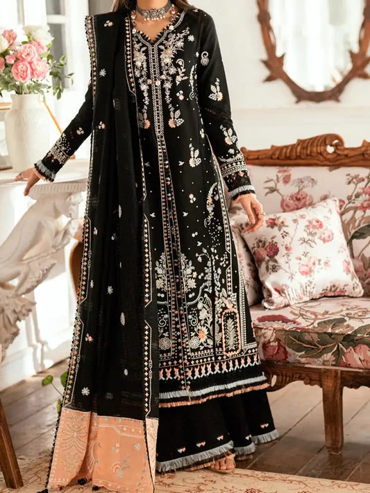 3PC PURE DHANAK HEAVY EMBROIDERED