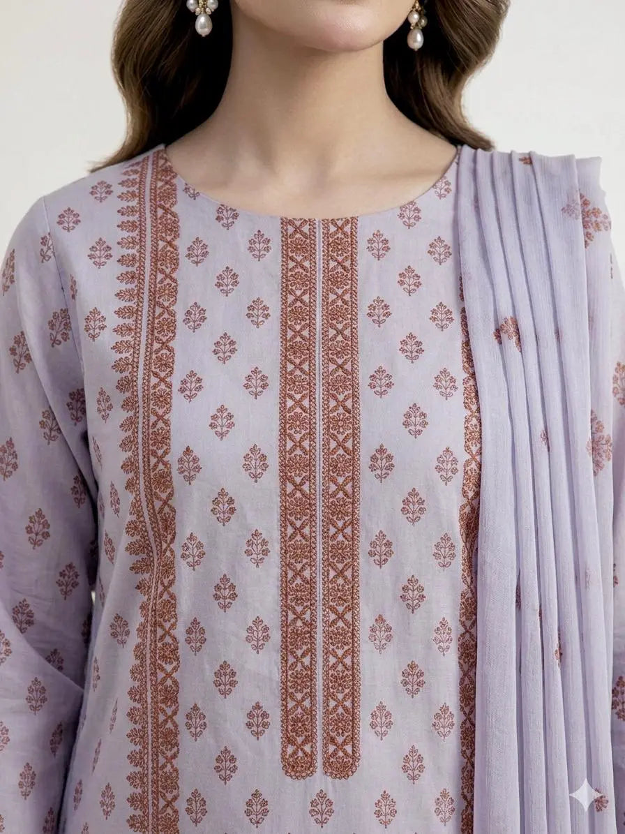 3PC PURE LAWN HEAVY. EMBROIDERED