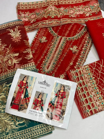 4PC RED FANCY HEAVY EMBROIDERY WORK PREMIUM STUFF