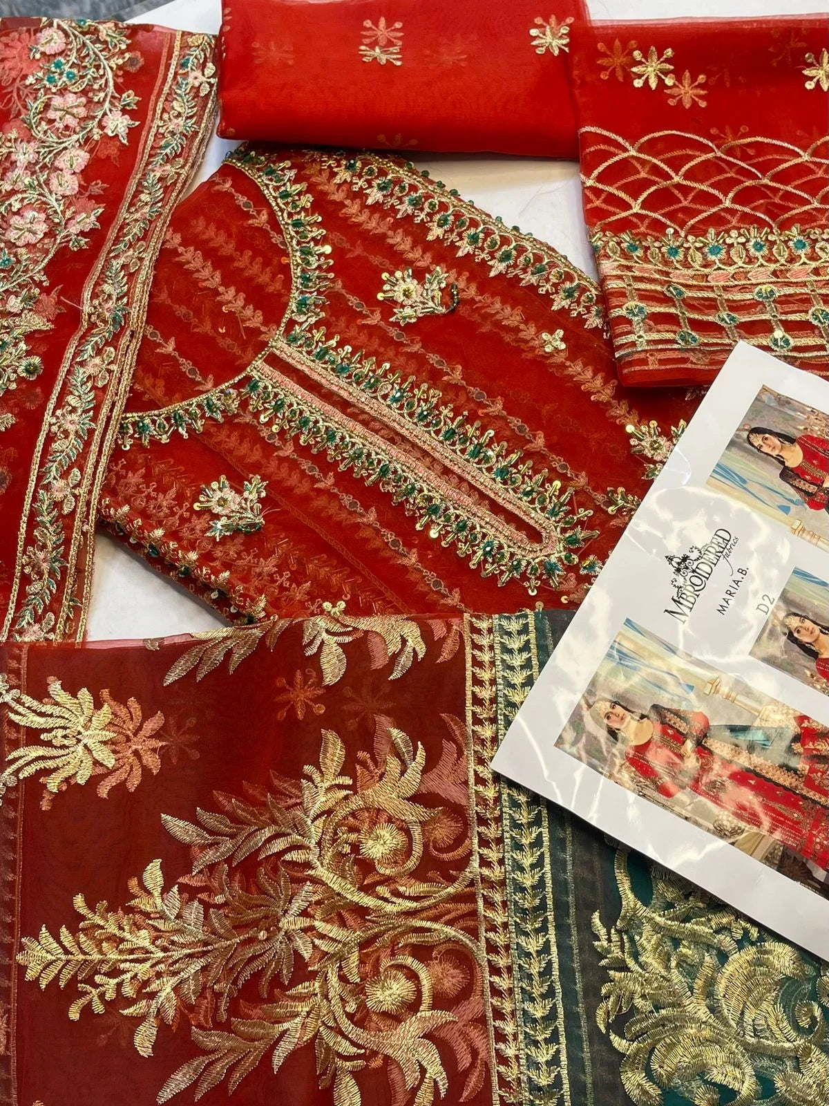 4PC RED FANCY HEAVY EMBROIDERY WORK PREMIUM STUFF