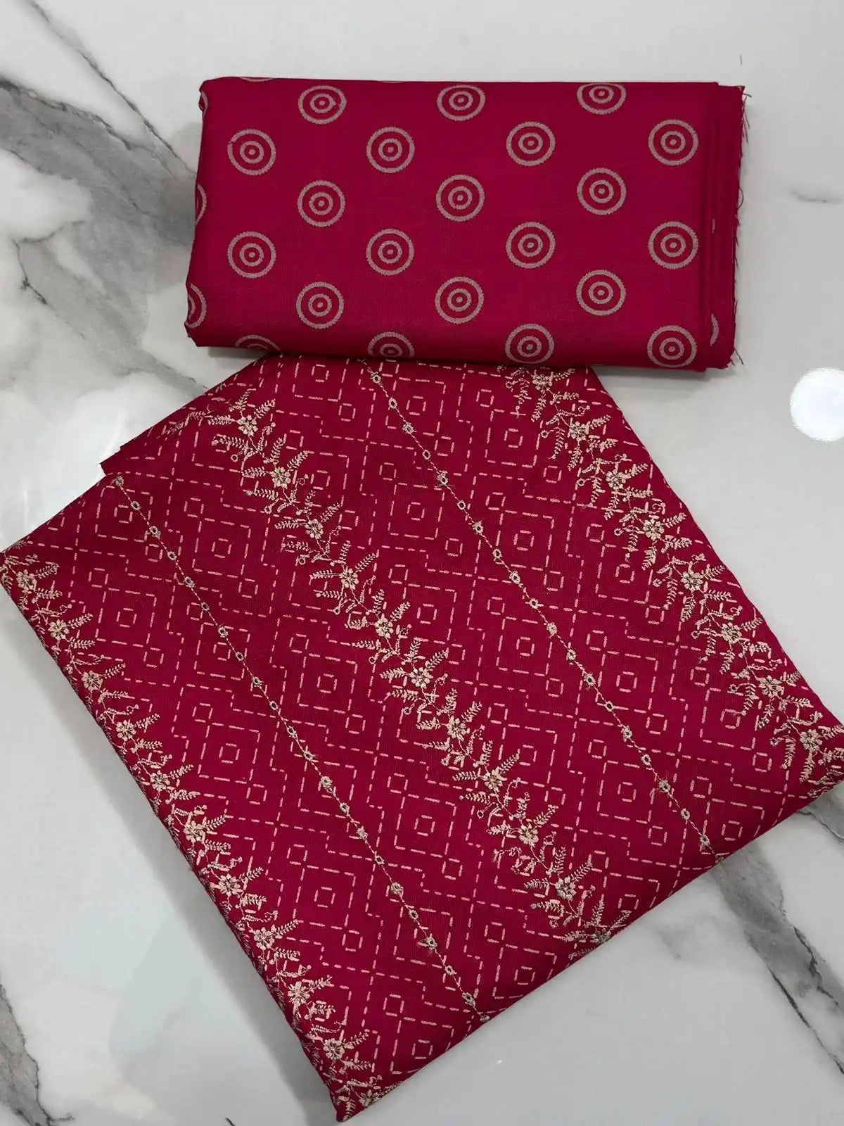PINK 2PC PURE DHANAK HEAVY CHICKEN KAARI WORK