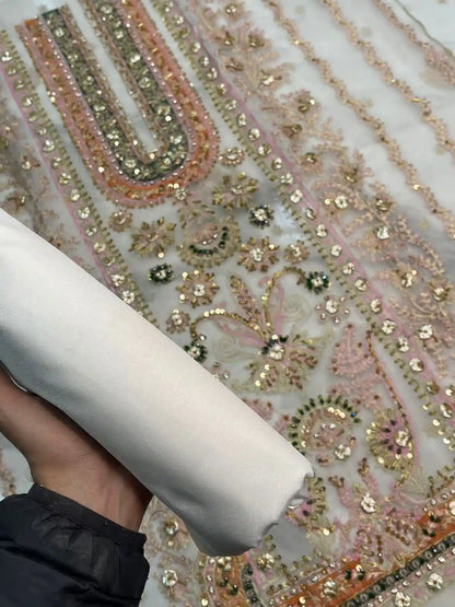 4PC WHITE BRANDED FANCY SUIT FULLY EMBROIDERED WORK
