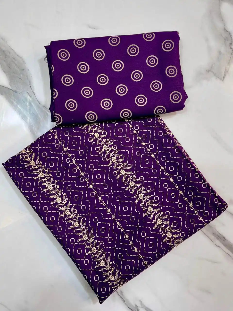PURPLE 2PC PURE DHANAK HEAVY CHICKEN KAARI WORK