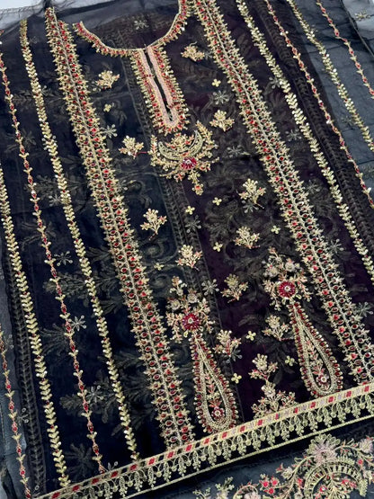 4PC BLACK FANCY HEAVY EMBROIDERY WORK