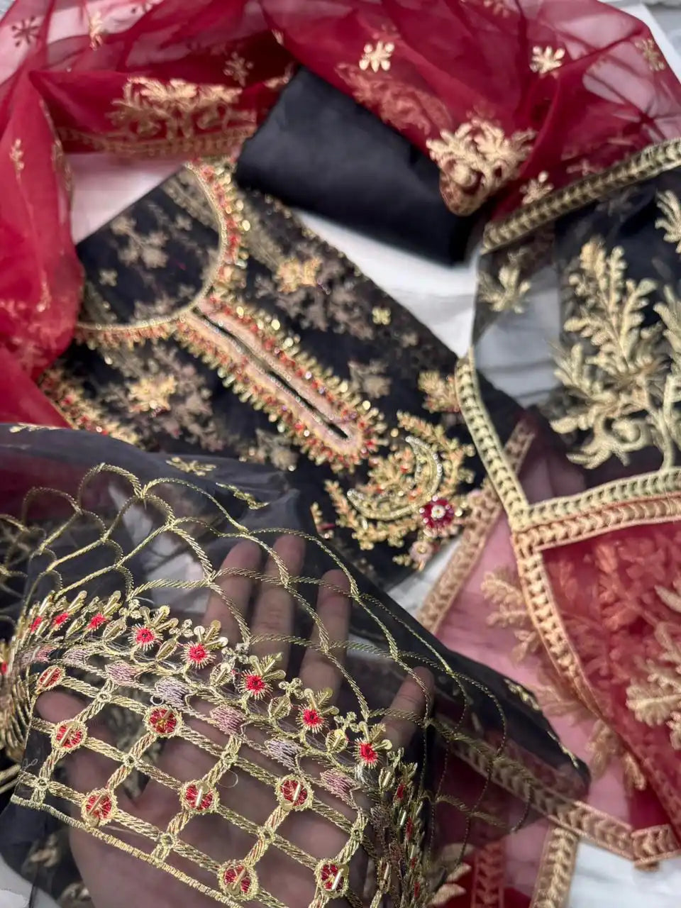4PC BLACK FANCY HEAVY EMBROIDERY WORK