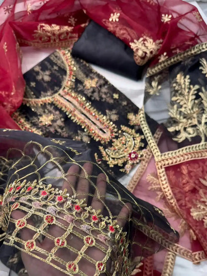 4PC BLACK FANCY HEAVY EMBROIDERY WORK