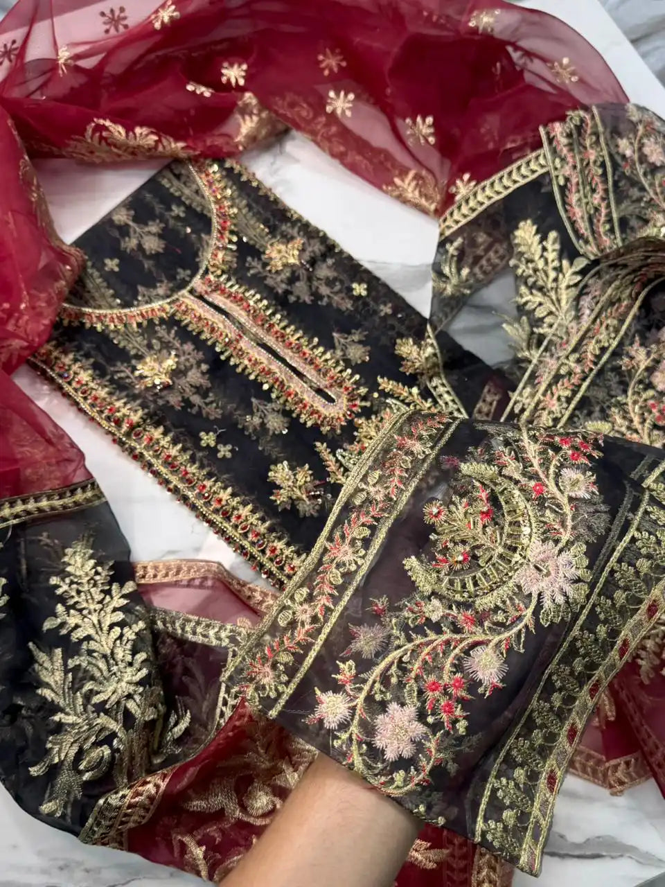 4PC BLACK FANCY HEAVY EMBROIDERY WORK