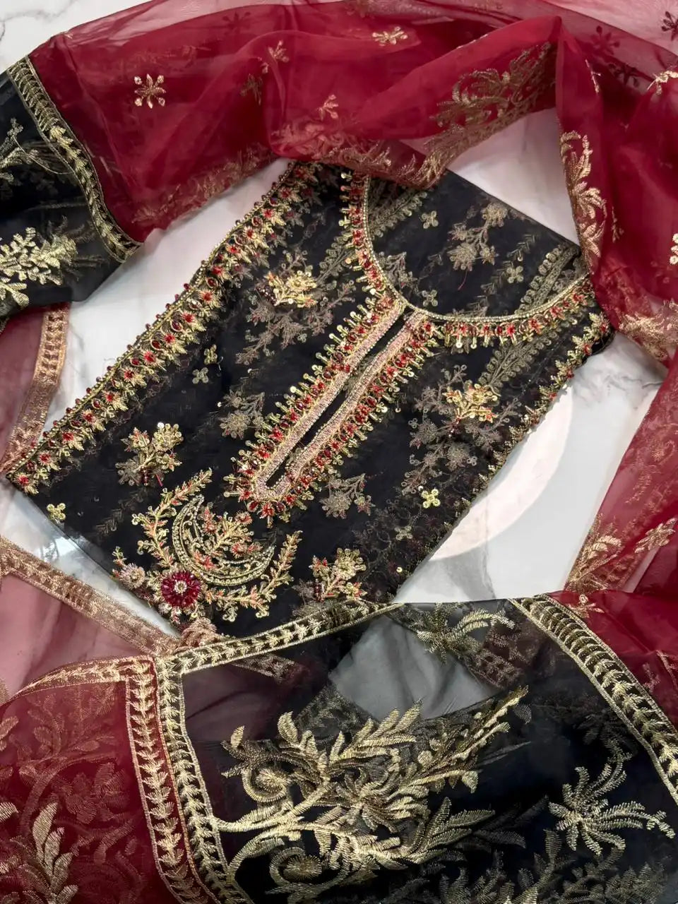 4PC BLACK FANCY HEAVY EMBROIDERY WORK