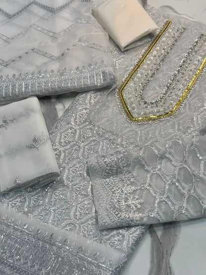 4PC SILVER FANCY HEAVY EMBROIDERY WORK