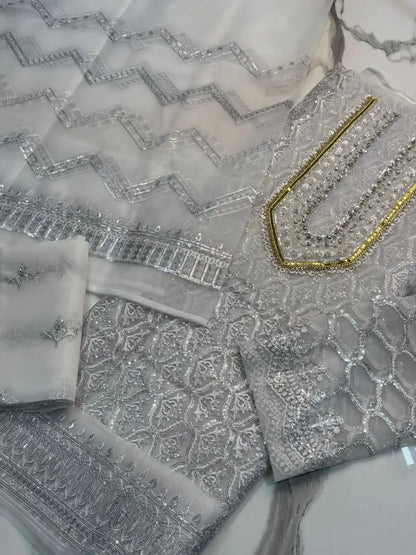 4PC SILVER FANCY HEAVY EMBROIDERY WORK