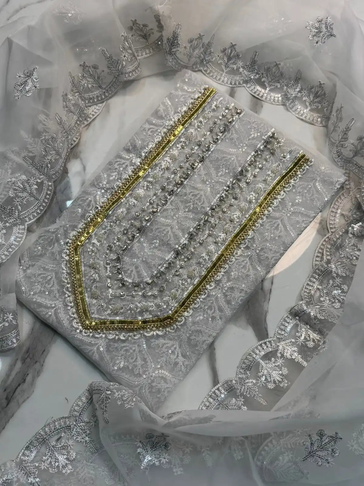 4PC SILVER FANCY HEAVY EMBROIDERY WORK