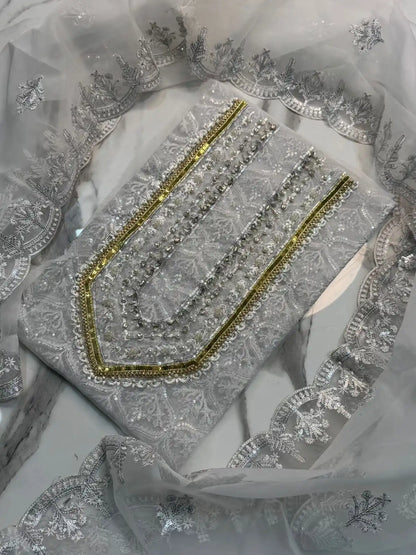 4PC SILVER FANCY HEAVY EMBROIDERY WORK