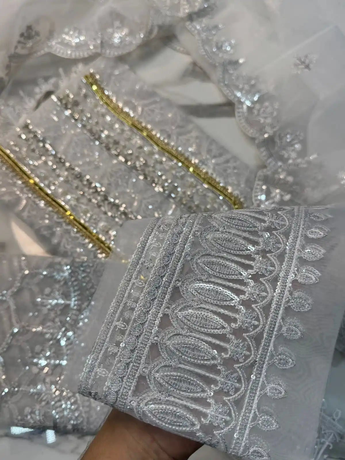 4PC SILVER FANCY HEAVY EMBROIDERY WORK