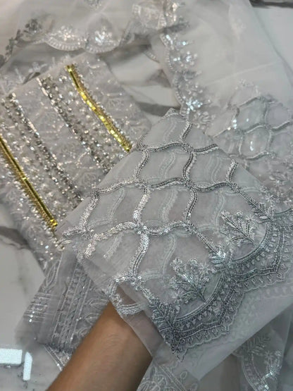 4PC SILVER FANCY HEAVY EMBROIDERY WORK