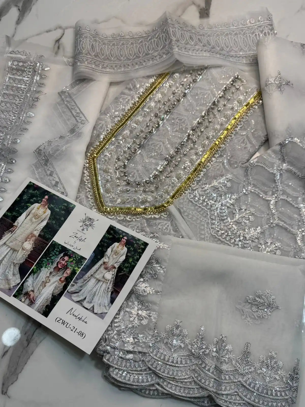 4PC SILVER FANCY HEAVY EMBROIDERY WORK