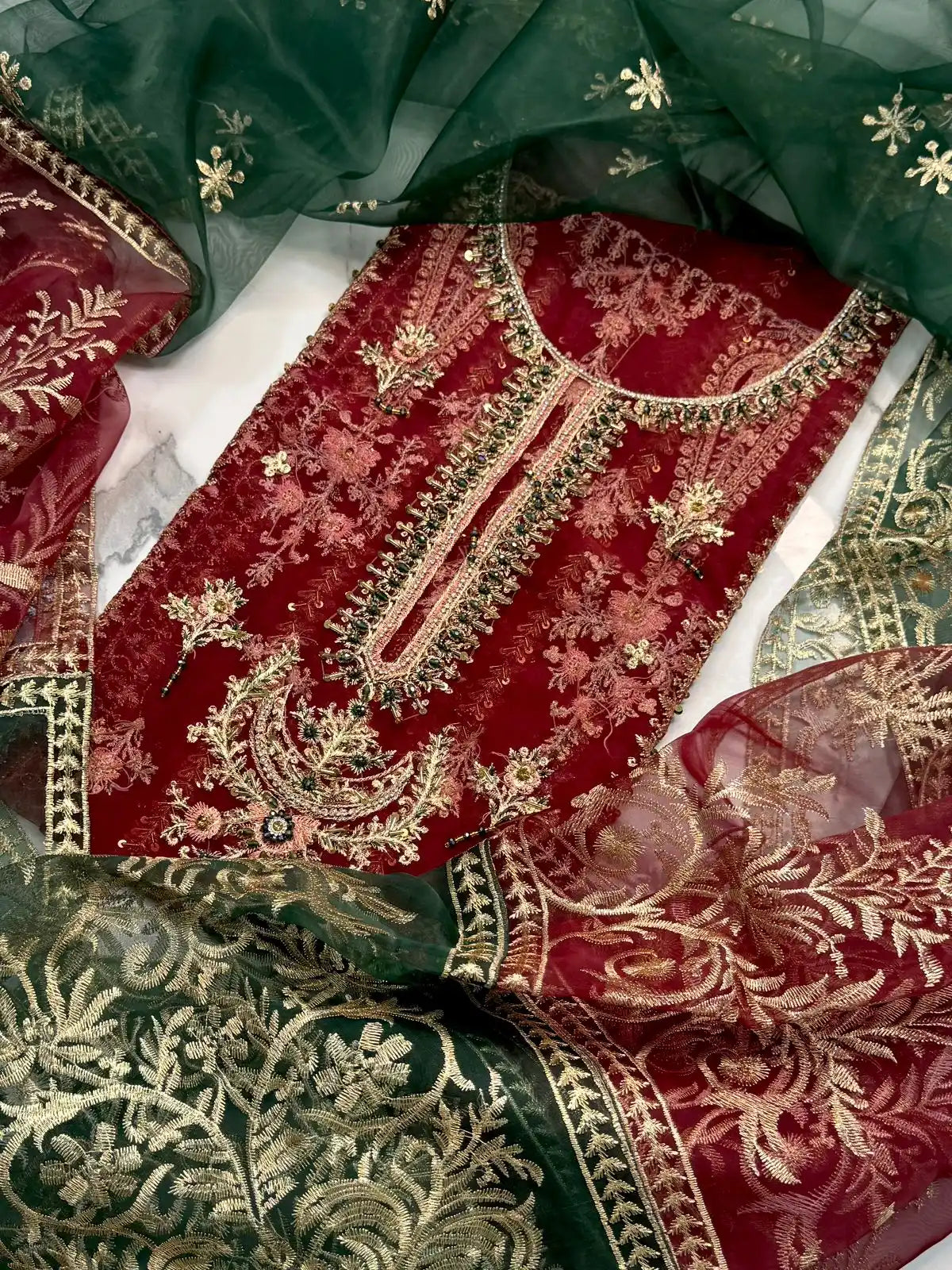 4PC MEHROON FANCY HEAVY EMBROIDERY WORK