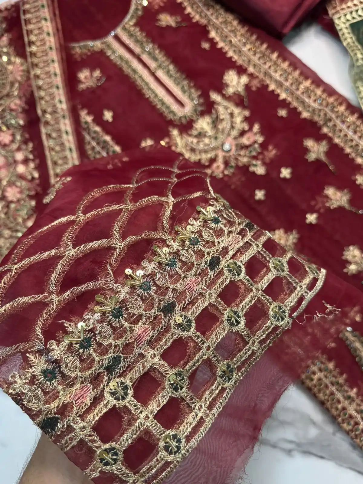 4PC MEHROON FANCY HEAVY EMBROIDERY WORK