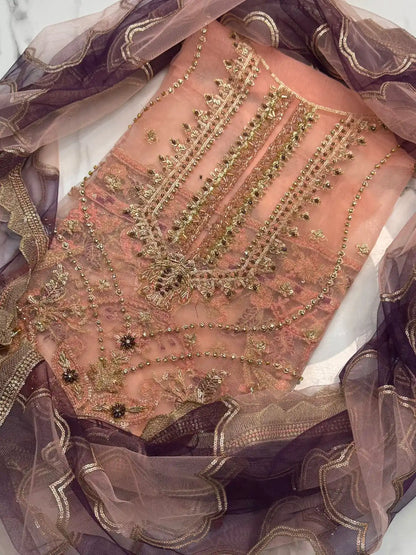 4PC PEACH BRANDED FANCY SUIT FULLY EMBROIDERED WORK