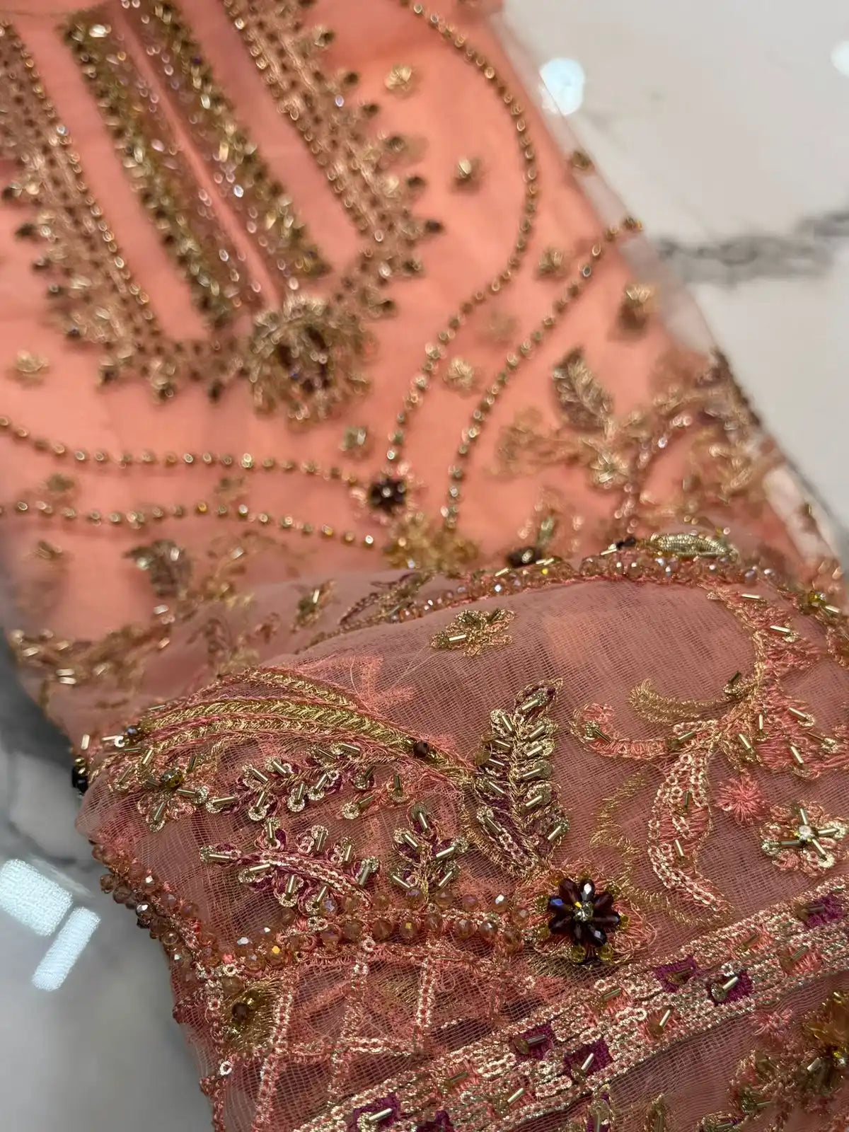 4PC PEACH BRANDED FANCY SUIT FULLY EMBROIDERED WORK