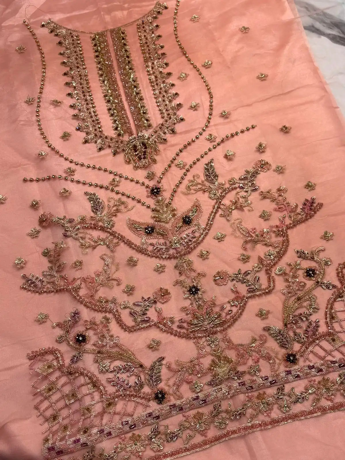 4PC PEACH BRANDED FANCY SUIT FULLY EMBROIDERED WORK