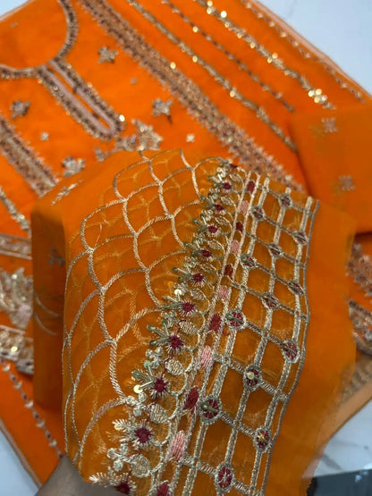 4PC ORANGE FANCY HEAVY EMBROIDERY WORK