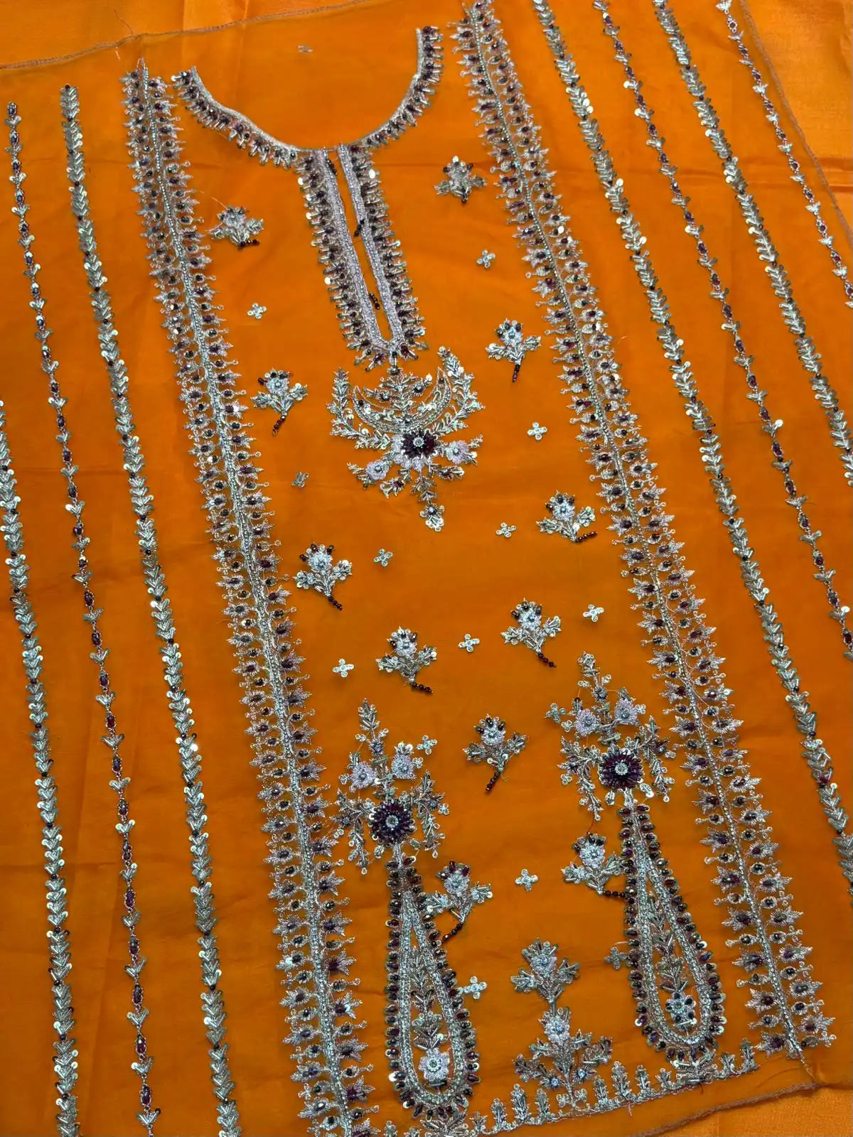 4PC ORANGE FANCY HEAVY EMBROIDERY WORK
