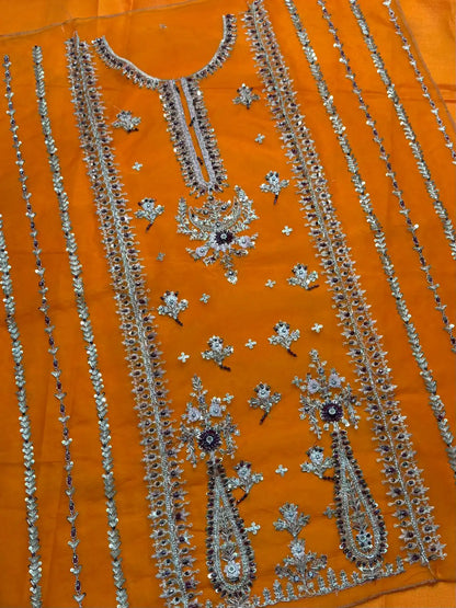 4PC ORANGE FANCY HEAVY EMBROIDERY WORK