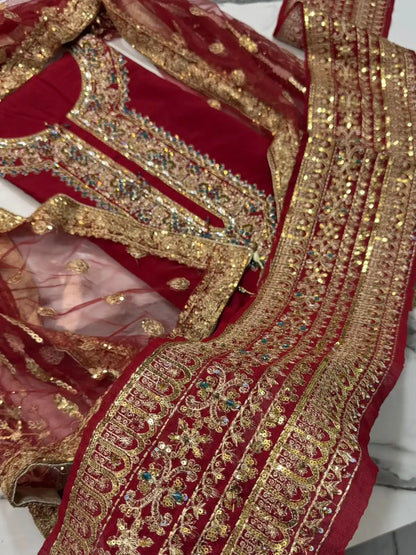 4PC RAW SILK FANCY SUIT FULLY EMBROIDERED WORK
