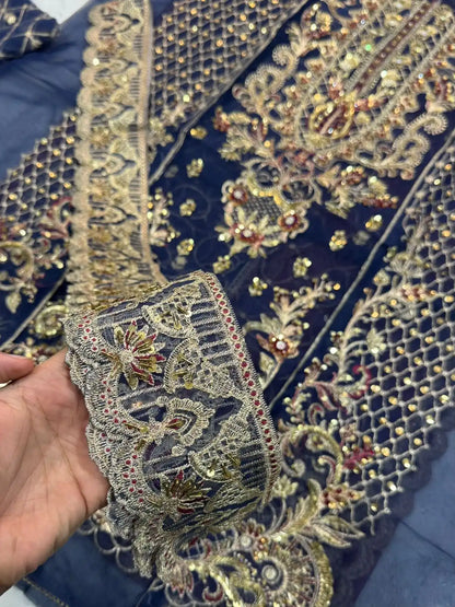 4PC BLUE FANCY HEAVY EMBROIDERY WORK