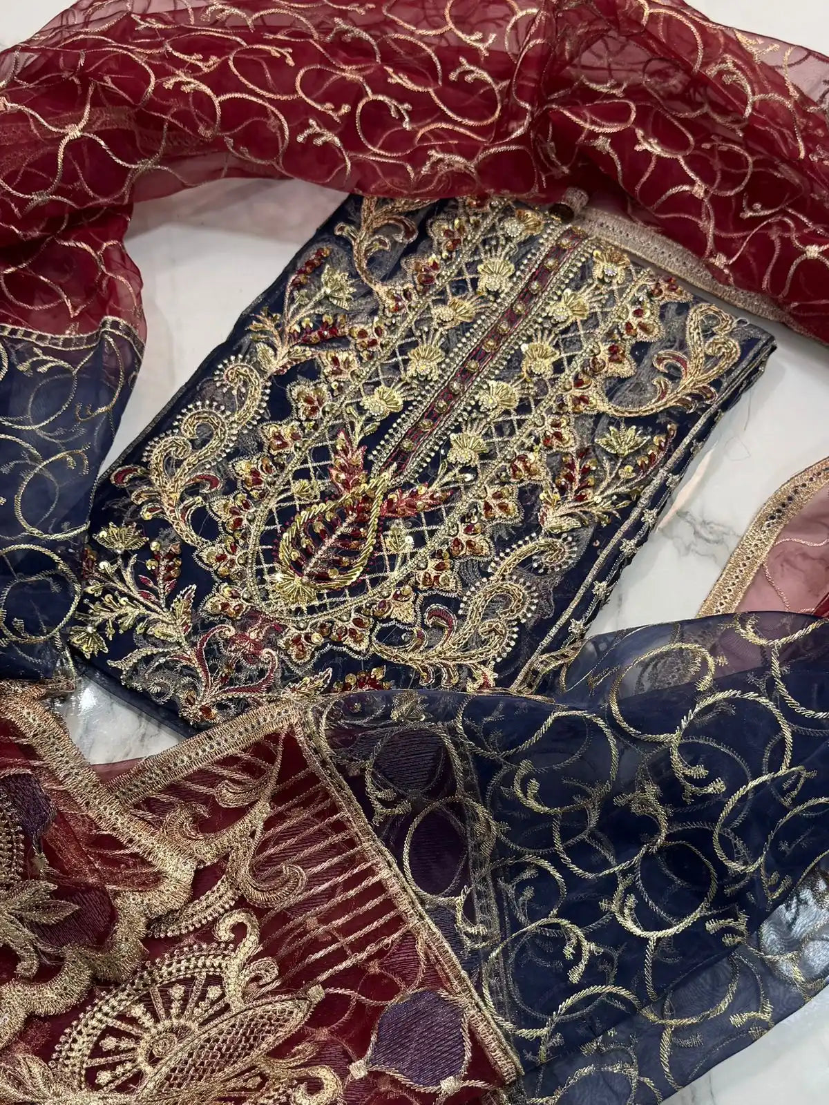 4PC BLUE FANCY HEAVY EMBROIDERY WORK
