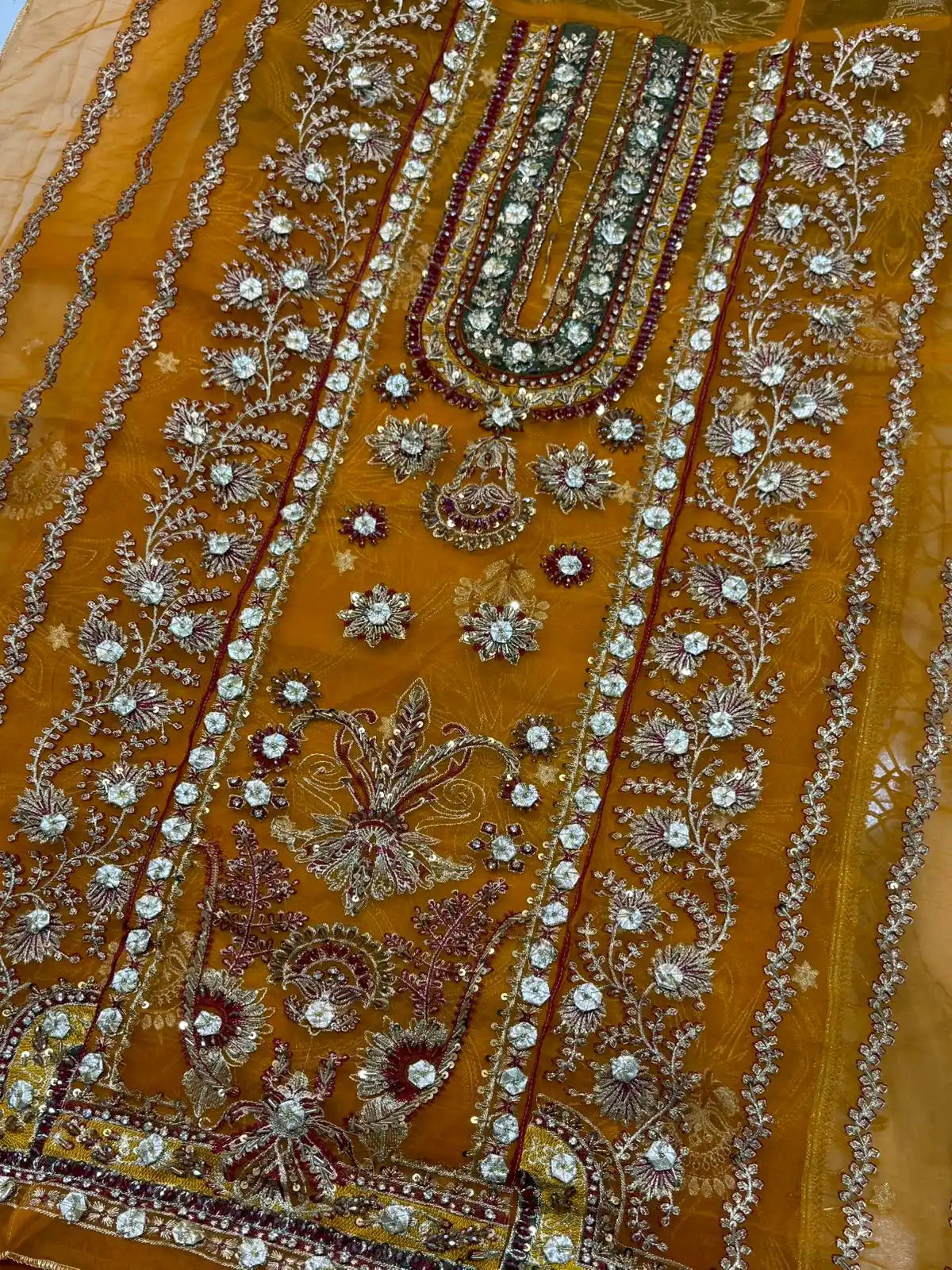 4PC MUSTARD BRANDED FANCY SUIT FULLY EMBROIDERED WORK