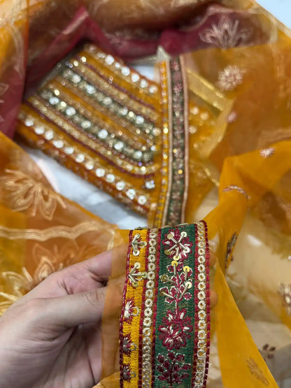 4PC MUSTARD BRANDED FANCY SUIT FULLY EMBROIDERED WORK