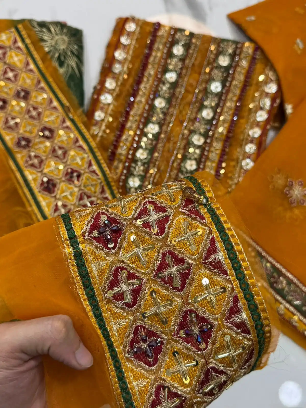 4PC MUSTARD BRANDED FANCY SUIT FULLY EMBROIDERED WORK