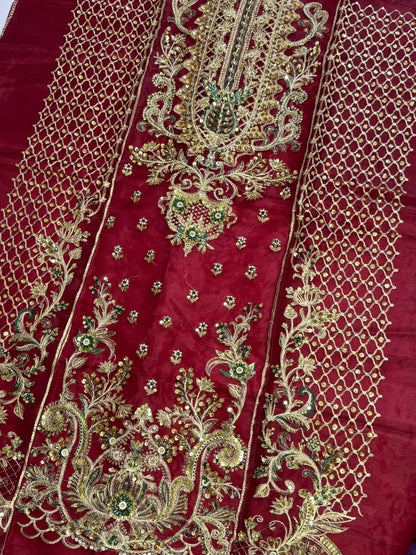4PC MEHROON FANCY HEAVY EMBROIDERY WORK