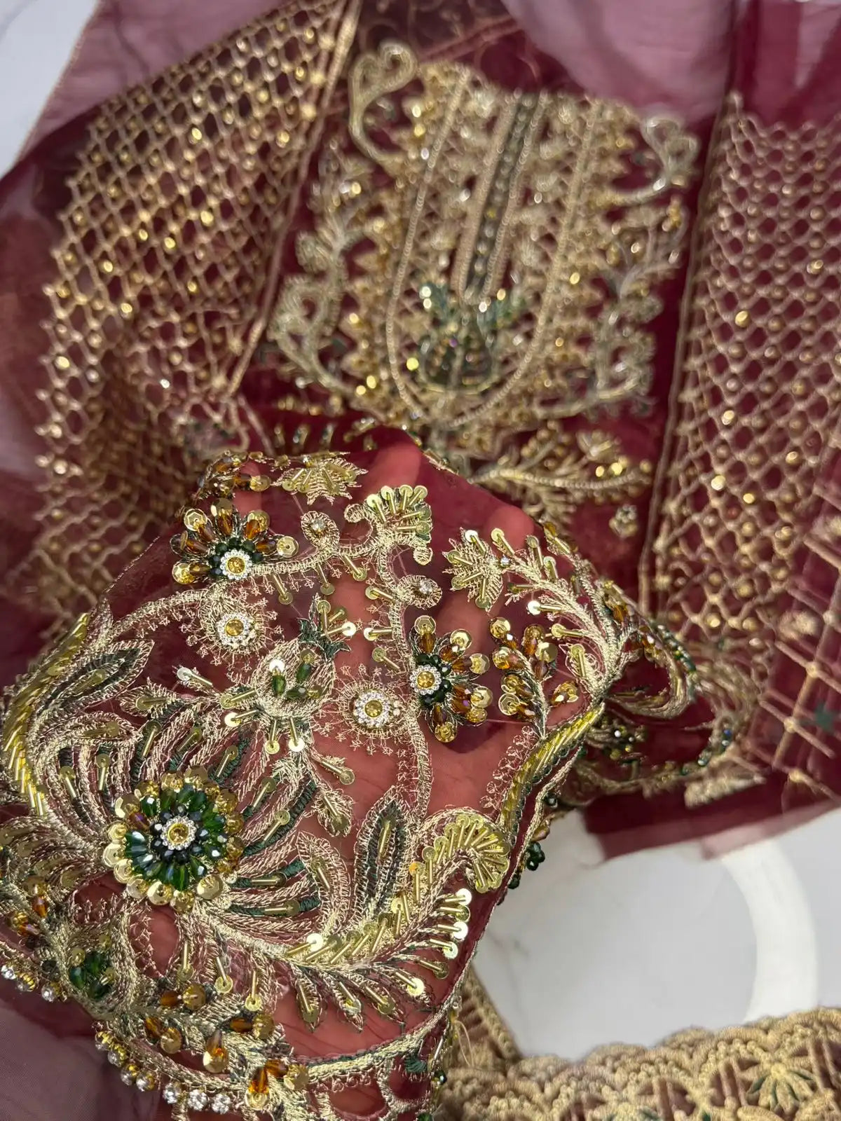 4PC MEHROON FANCY HEAVY EMBROIDERY WORK