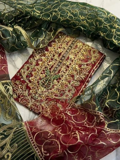 4PC MEHROON FANCY HEAVY EMBROIDERY WORK