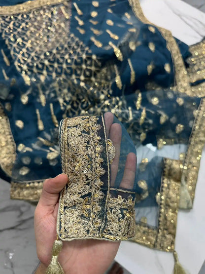 4PC RAW SILK FANCY SUIT FULLY EMBROIDERED WORK