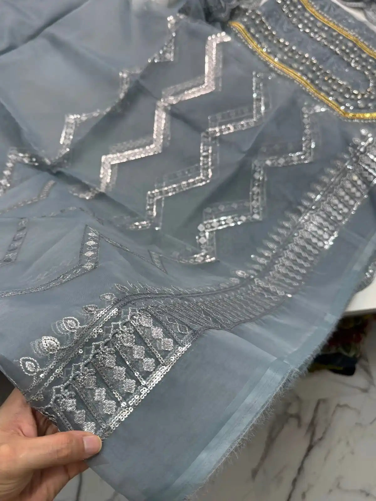 4PC GREY FANCY HEAVY EMBROIDERY WORK