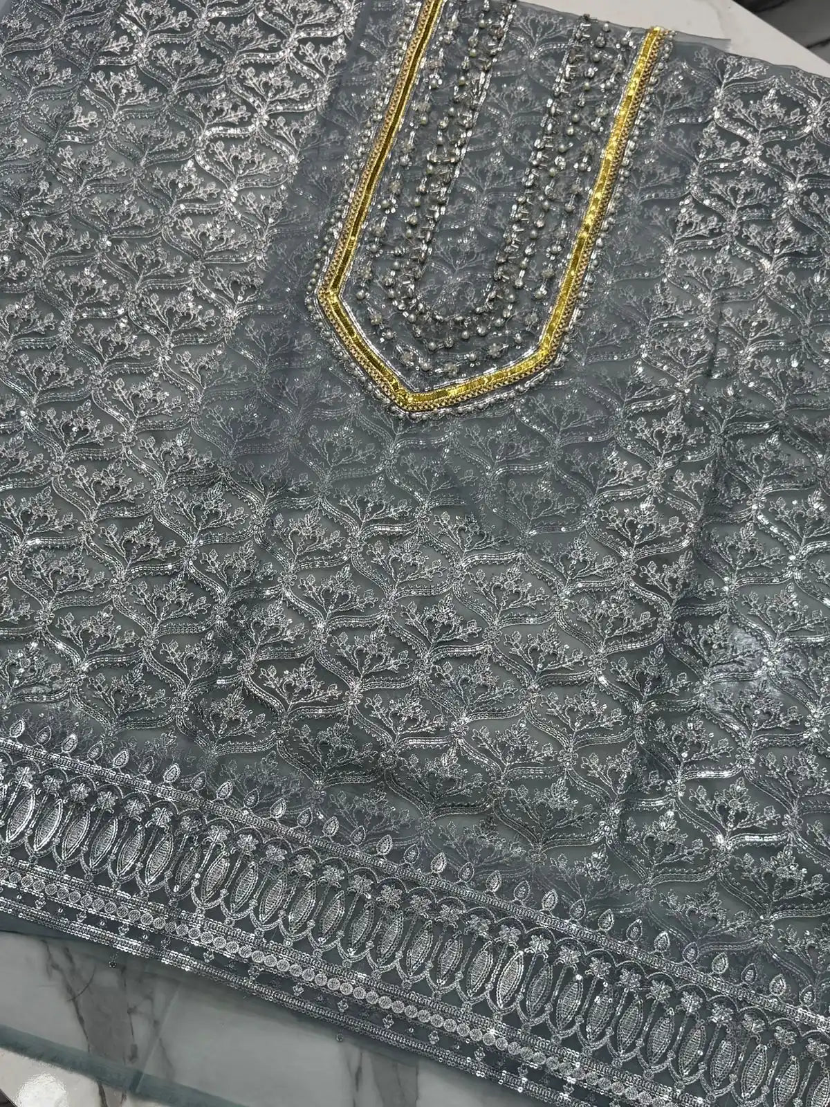 4PC GREY FANCY HEAVY EMBROIDERY WORK