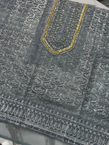 4PC GREY FANCY HEAVY EMBROIDERY WORK