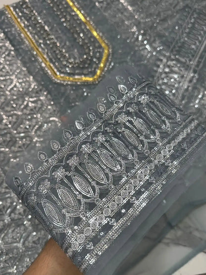 4PC GREY FANCY HEAVY EMBROIDERY WORK