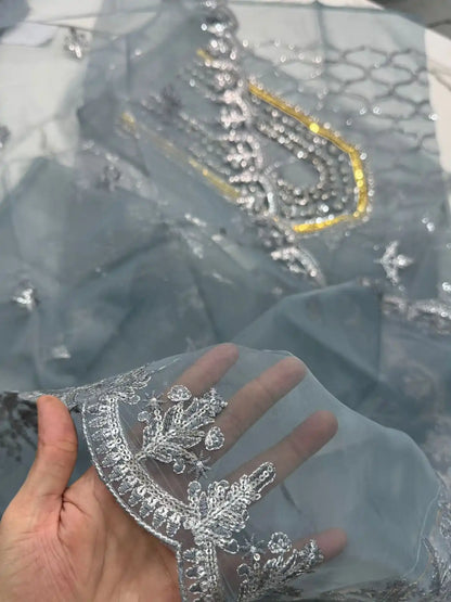 4PC GREY FANCY HEAVY EMBROIDERY WORK