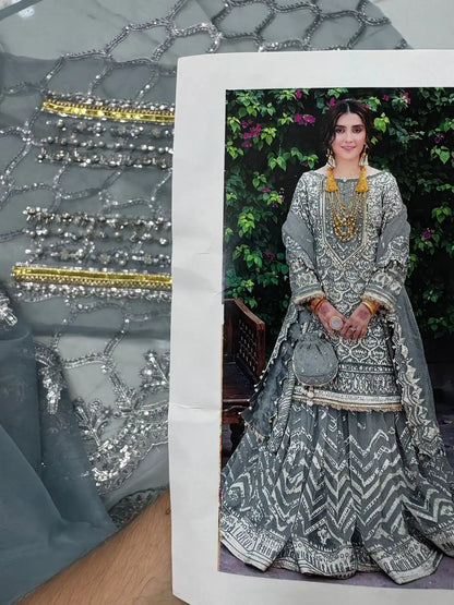 4PC GREY FANCY HEAVY EMBROIDERY WORK