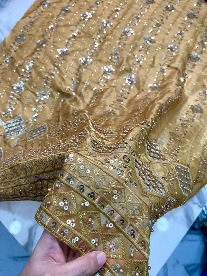 4PC SHEESHA SILK FANCY SUIT HEAVY EMBROIDERY WORK