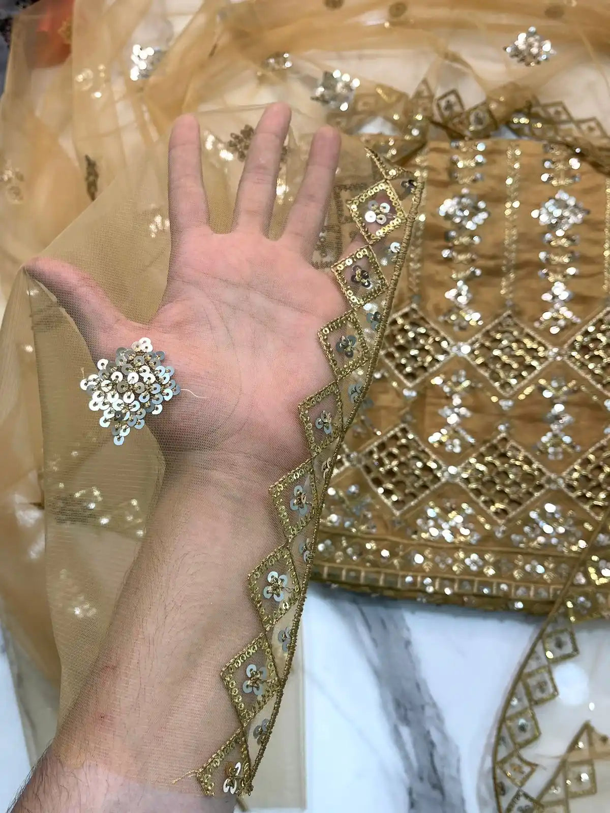 4PC SHEESHA SILK FANCY SUIT HEAVY EMBROIDERY WORK